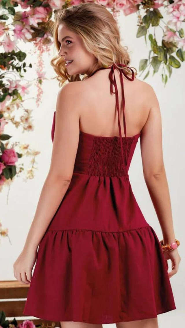Vestido Decote e Alça, Cor Vinho | Moda Colmeia