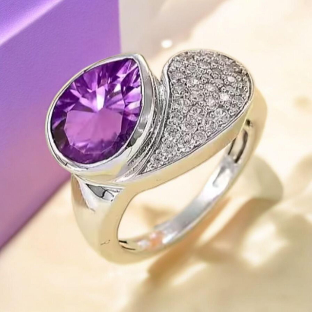 Beautiful Moroccan Amethyst & Cambodian Zircons Statement Ring.