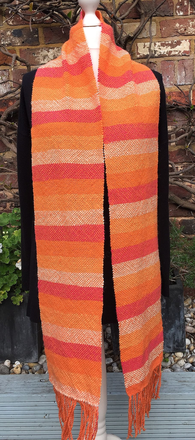 Handwoven Bright Orange and Pink Striped Scarf - Unisex