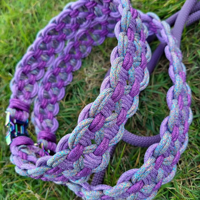 20 inch Paracord glitter S-weave collar - purple/silver