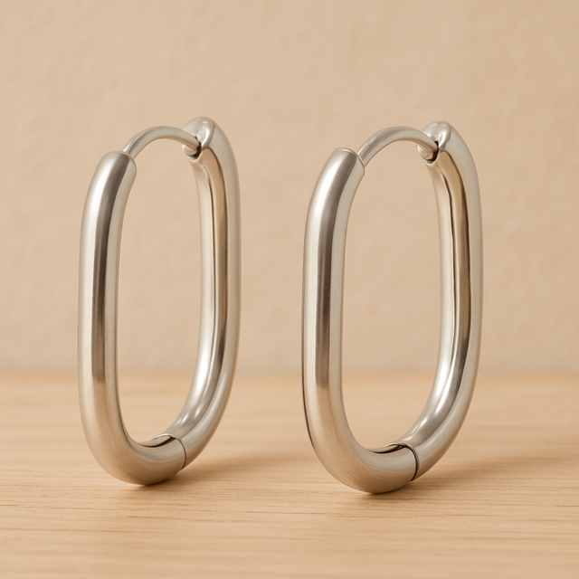 Créoles ovales 21 x 15 mm acier inoxydable