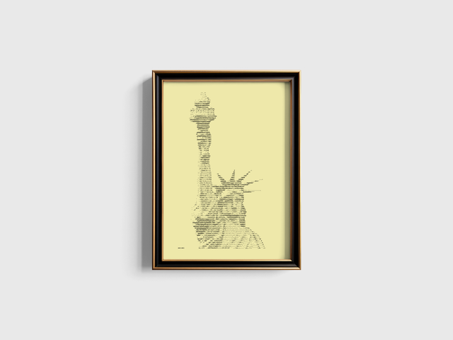 A3 Schreibmaschinenbild Freiheitsstatue in Schwarz auf Elfenbein