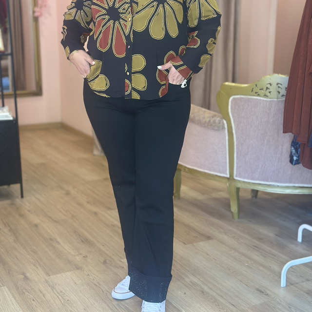 972-Jean large strass ourlet