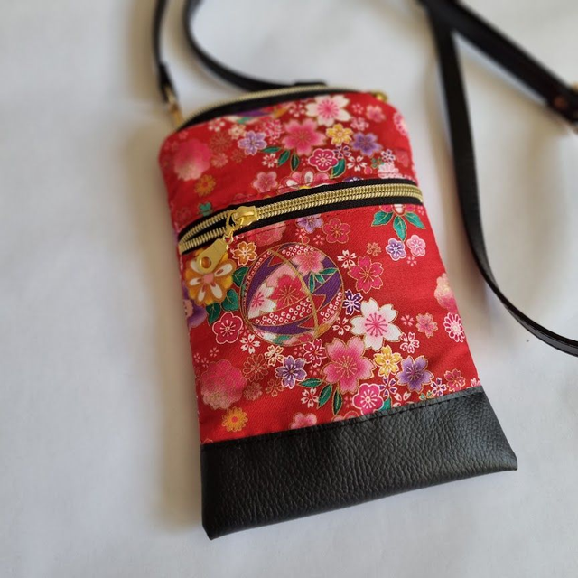 Mini-sac pour téléphone "Miya" rouge & simili cuir noir