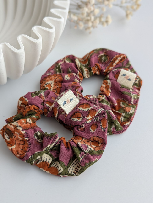 Chouchou Esprit indien mauve/terracotta fleuri Enfant et Adulte