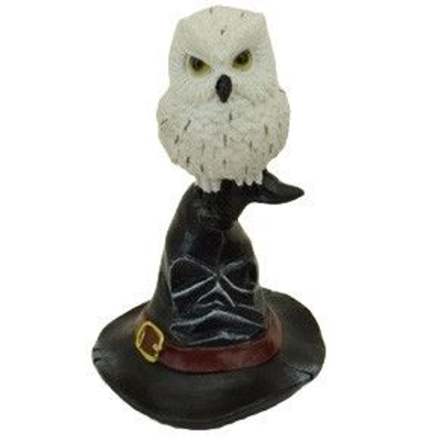 Chouette sur chapeau sorcier noir