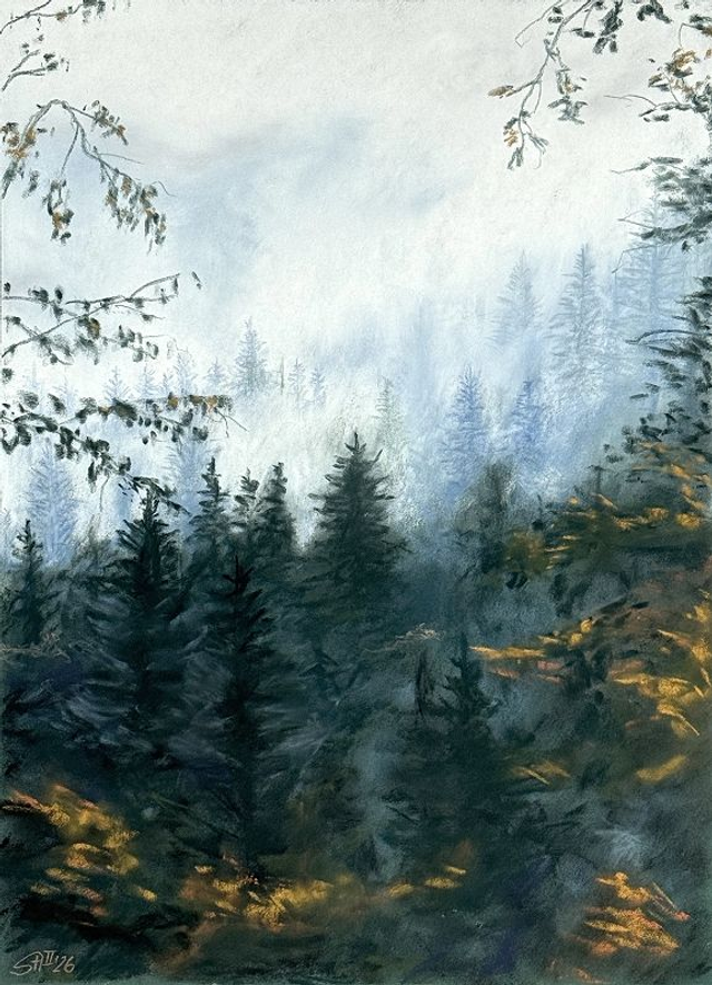 "Nebelwald" Pastellzeichnung