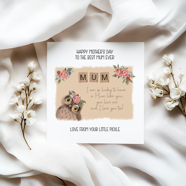 Persoanlised Owl Design Mother's Day Card Mum, Mummy or Stepmum