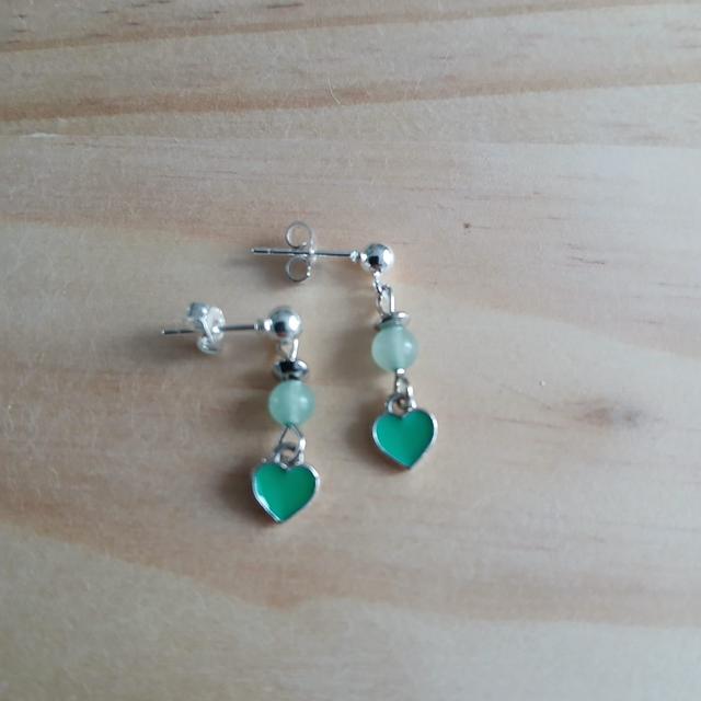 Meisjes oorbellen met Aventurijn “Groene Geluks Hartjes” (3.052)
