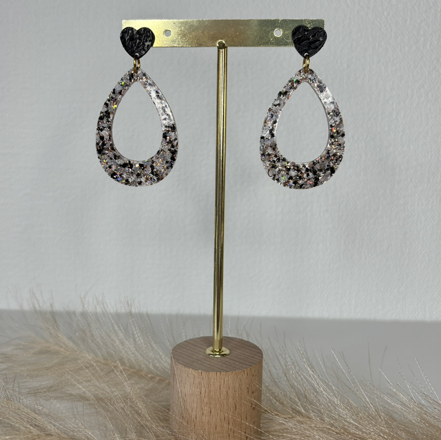 Boucles d’oreilles paillettes noir et blanche