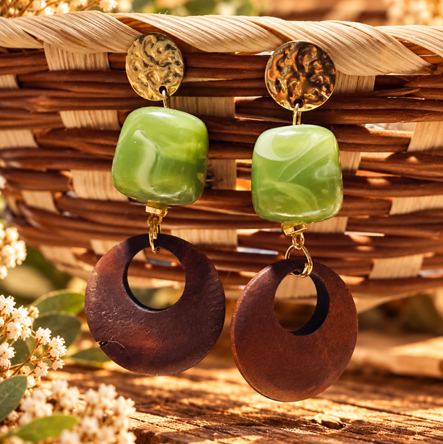 Boucles EXODE Olive Acrylique et Bois