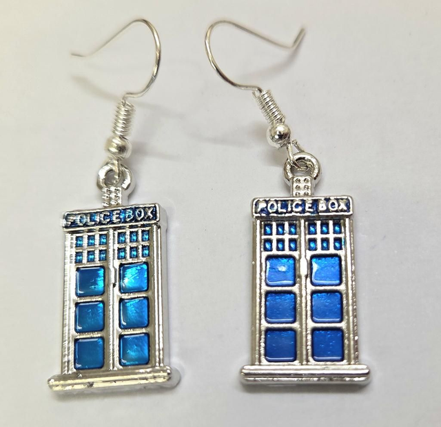 TARDIS Flat Charm Earrings Sterling Silver (nickel free) 