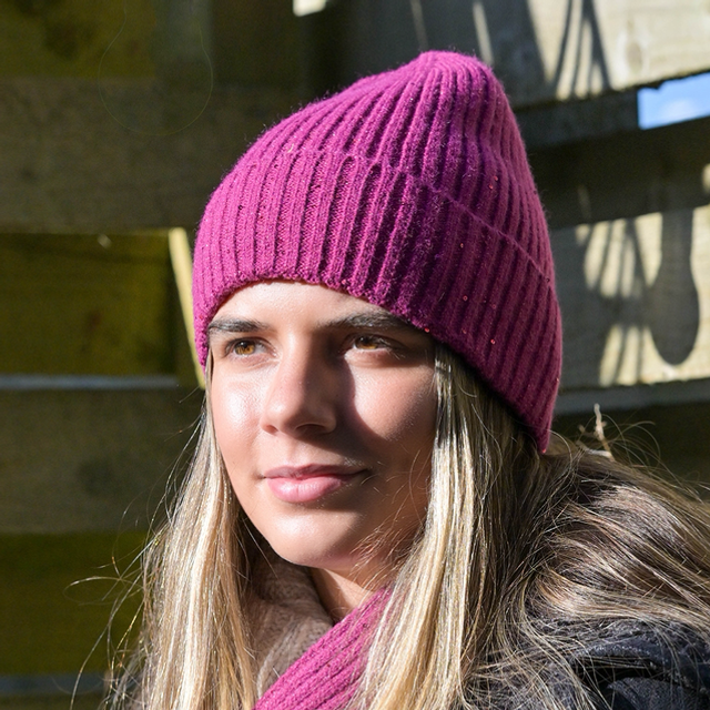 Magenta sequin ribbed beanie
