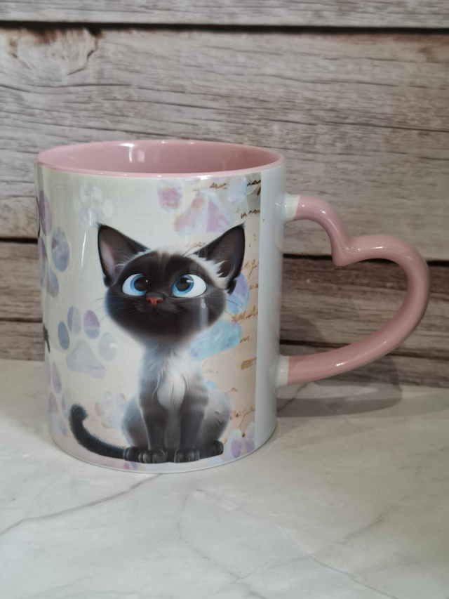 Mug coeur rose chat siamois