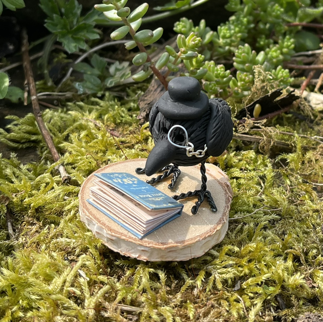 Crow with top hat &amp; book 