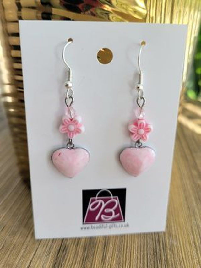 Drop Earrings - Pink Hearts