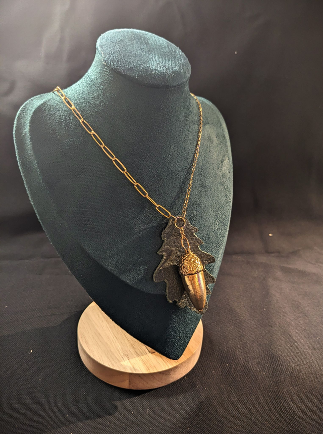 Aglan - Sautoir Gland Or 24k, Cuir
