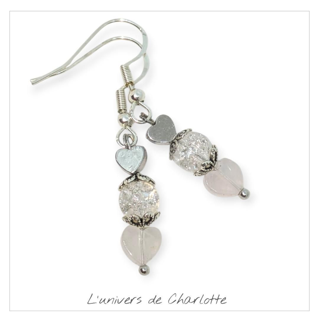 Boucles d'oreilles "Cristal de roche/Quartz rose" BO-034