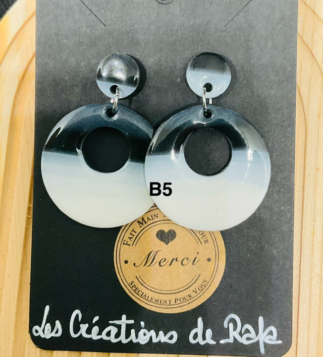 Boucles d’oreilles pendantes  en pâte polymère et resineUV ;PUCES argentées ou dorées en acier inoxydable 