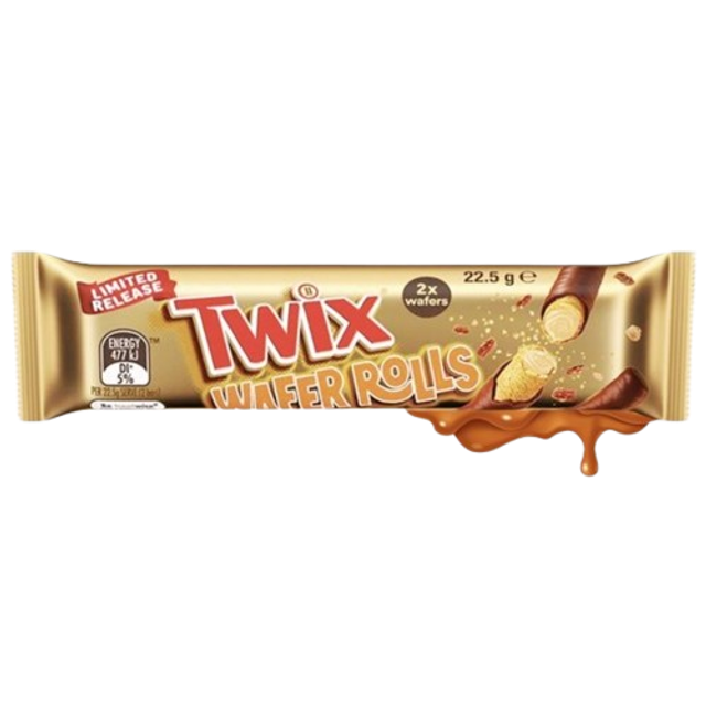 Gaufrette Roll Twix fourré au chocolat et caramel 22G