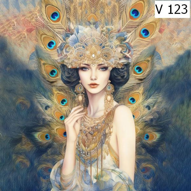 Panneau Femme Paon 4 en Polyester - 30x30cm  