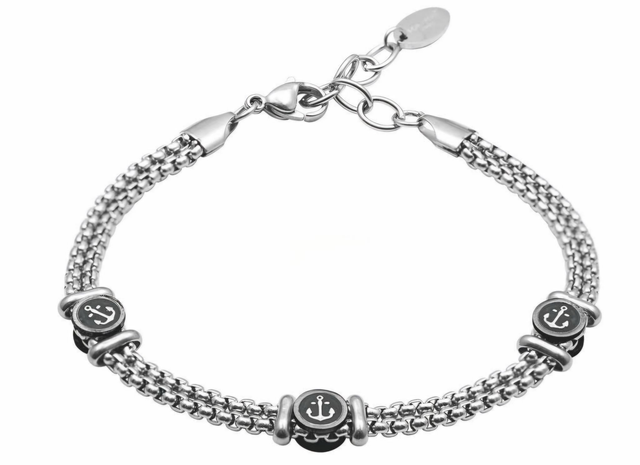 bracciale da uomo in acciaio con zirconi neri ed ip nero .  rif.b23063-23064-23065