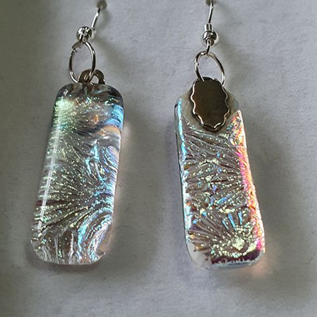 Rainbow textured fused glass dangly earrings e74