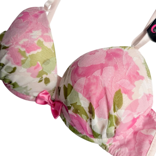 Pink + green floral print Japanese Bra UK 32B