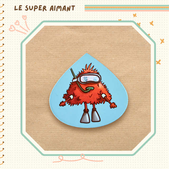 Un super aimant momote plongeuse fond bleu