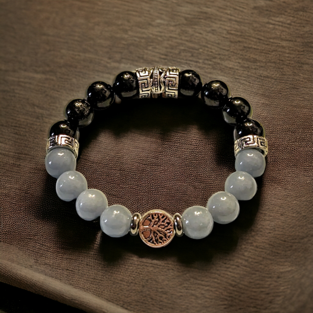 Paix intérieure /Bracelet en Tourmaline et Angélite /8mm