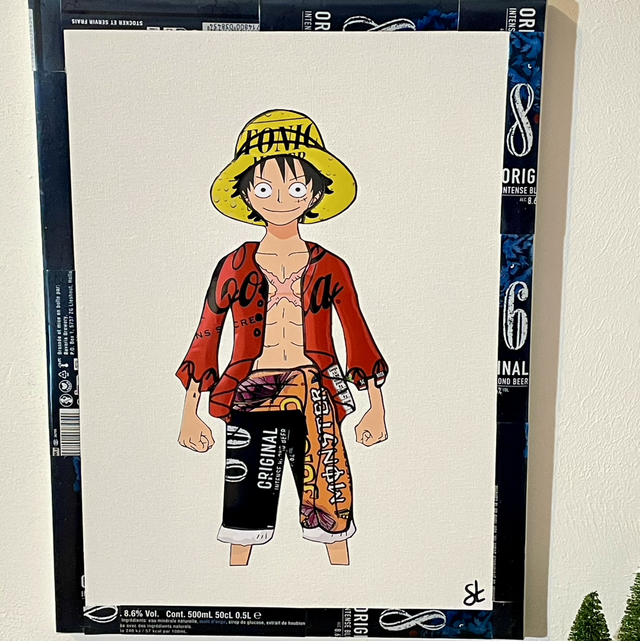 🟠 Tableau Luffy – 30x40 cm – Réalisé avec des canettes recyclées 