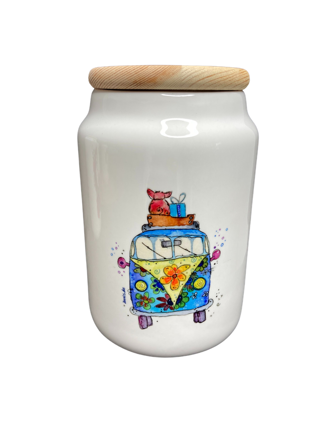 Keramikdose "Bully mit Schweinchen - Weniger Alltag, mehr Abenteuer"