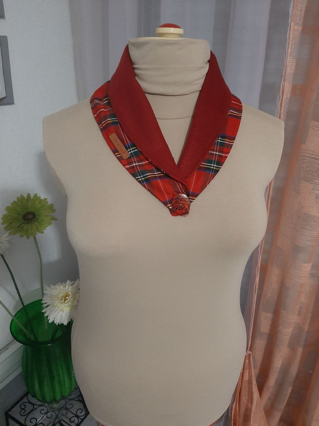 chèche rouge col charlotte  en tissu doublé polaire cache cou pour femme 		