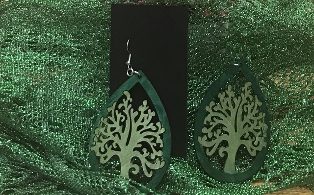 Green Wood Dangling Earrings-SWDE25