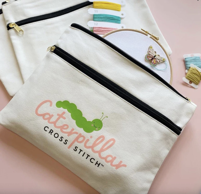 Caterpillar Double Pocket Project Bag - Caterpillar Cross Stitch 