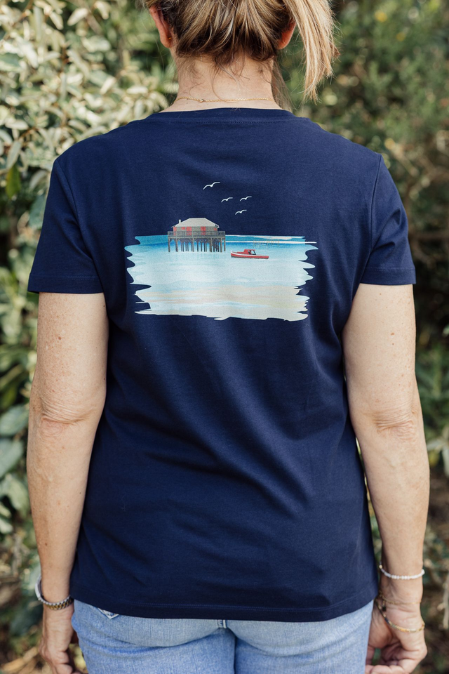 PILOTIS - T-SHIRT COL V BLEU MARINE