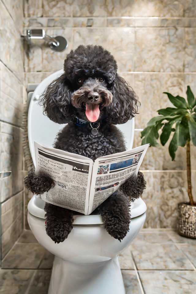 Poodle on the Toilet Framed Canvas