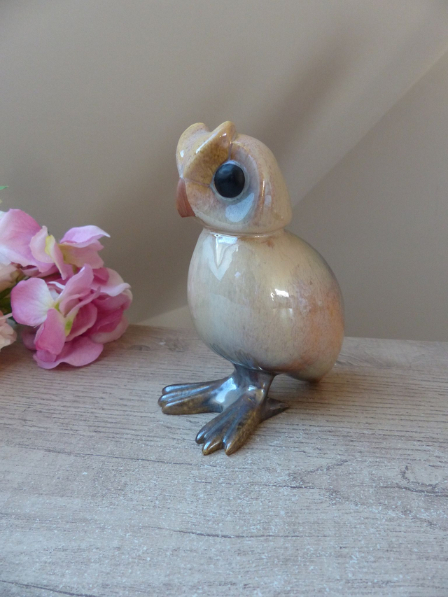 Statuette de Chouette / Hibou artisanal en céramique signée Noëlle / Sculpture art animalière hibou décoration maison de campagne collection