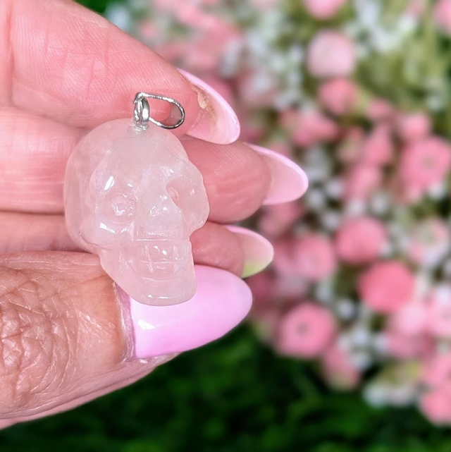 Rose Quartz Skull Pendant 