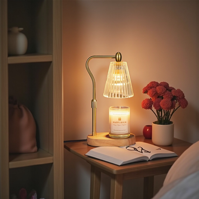 Amber Glass &amp; Light Wood Electric Candle Warmer