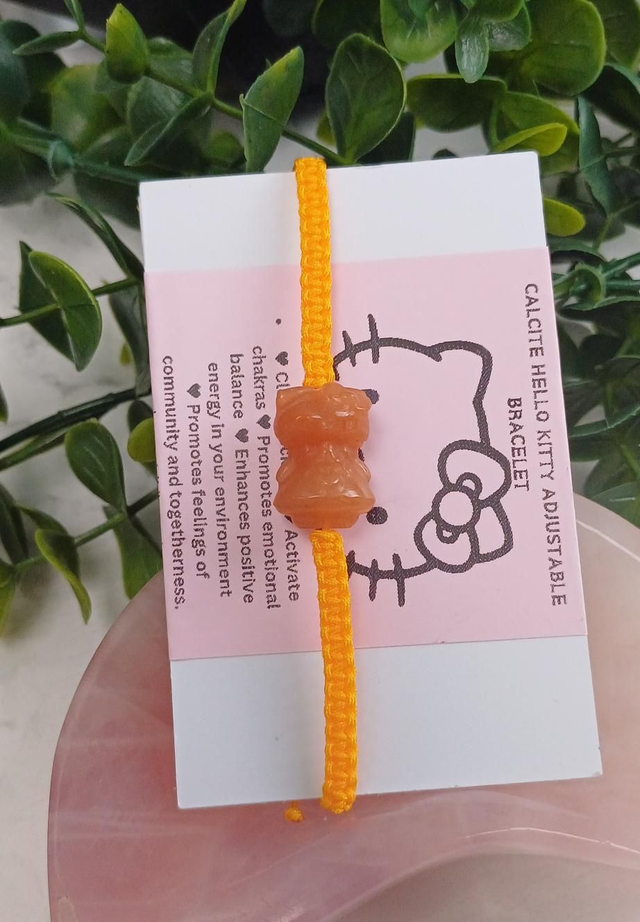 Orange Calcite Hello Kitty Adjustable Bracelet 