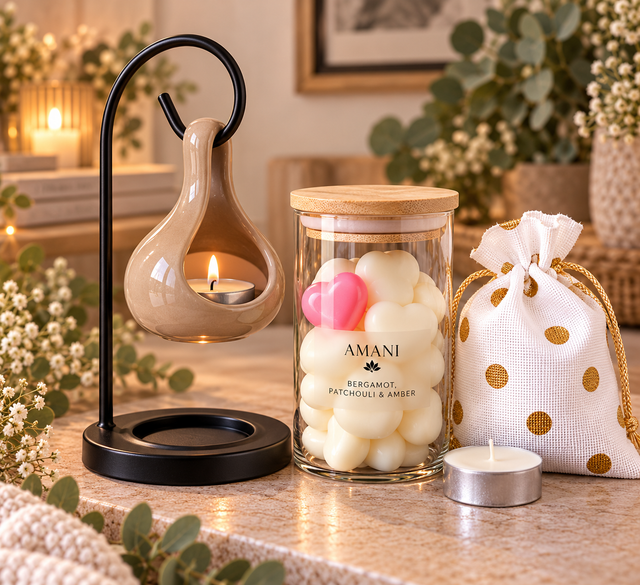 Teardrop Hanging Wax Burner in Mocha Luxury Gift Set 