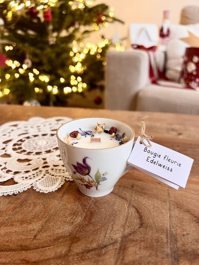 🎄 Bougie Edelweiss - tasse à café &quot;bouquet de tulipes&quot;