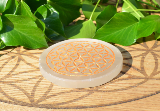 Porte-encens en sélénite fleur de vie ronde