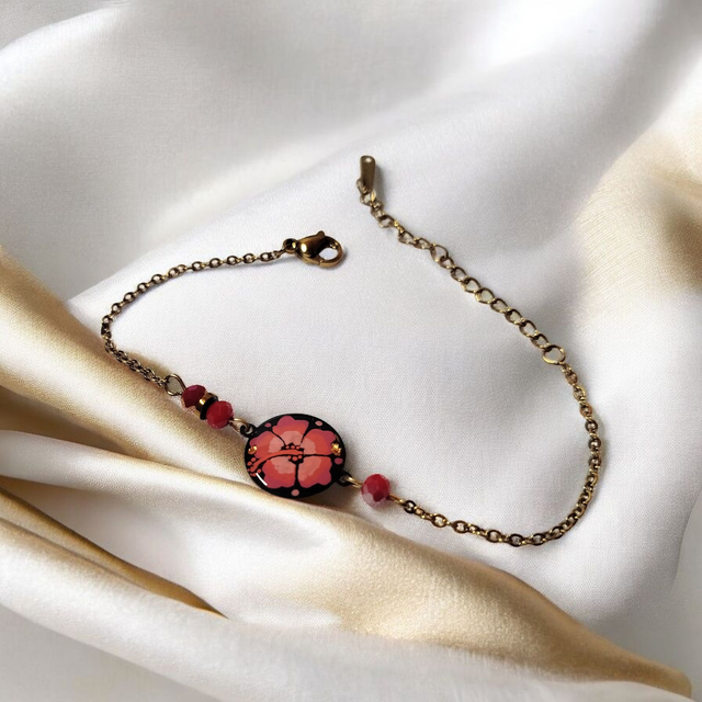 Bracelet dessiné Flora acier inoxydable rouge