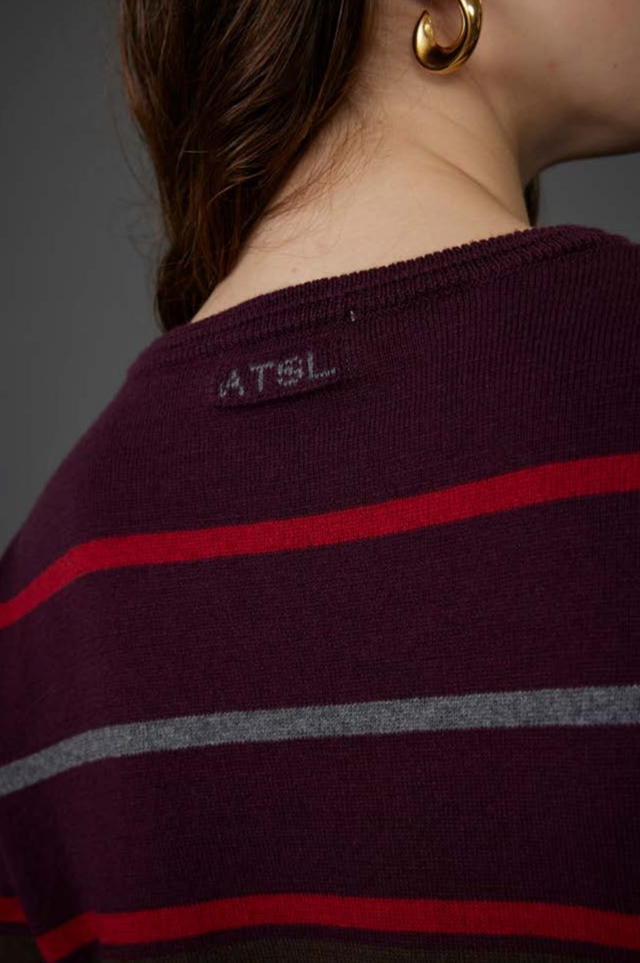 Red Stripe Fine Cotton Cashmere Crew Neck Sweater