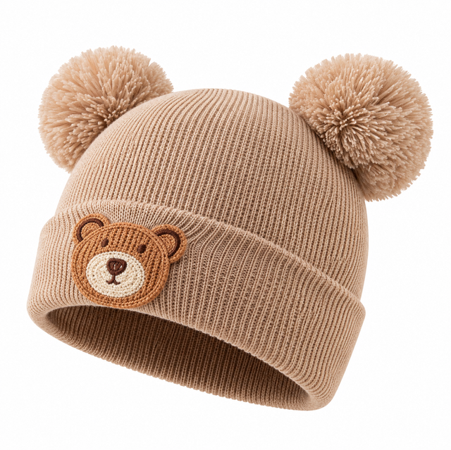 Bear pom pom hat - 0-2 years 