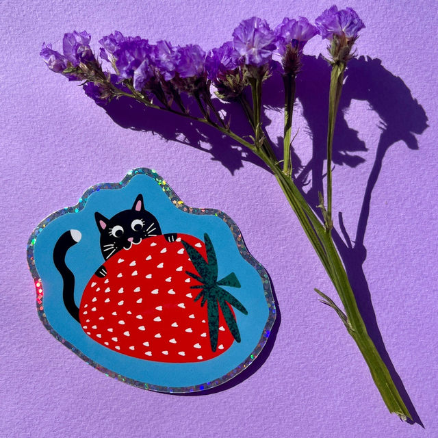 Vinyylitarra “Strawberry Cat”, glitter 2