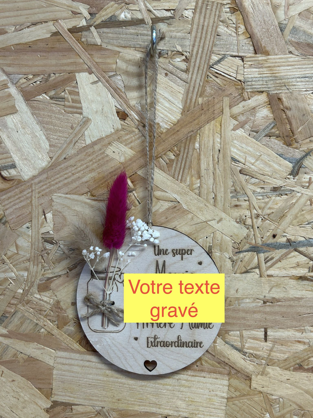 Plaque en bois "votre texte peronnalisé" avec fleurs séchées 