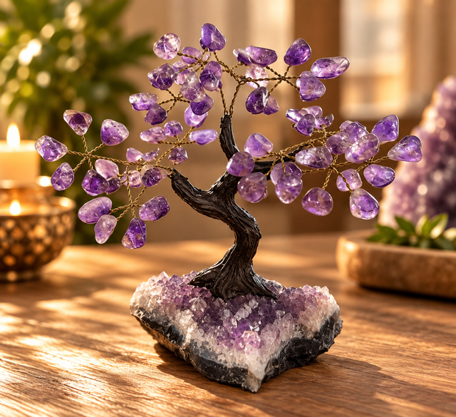 Bonsai di pietre su base drusa di ametista grande